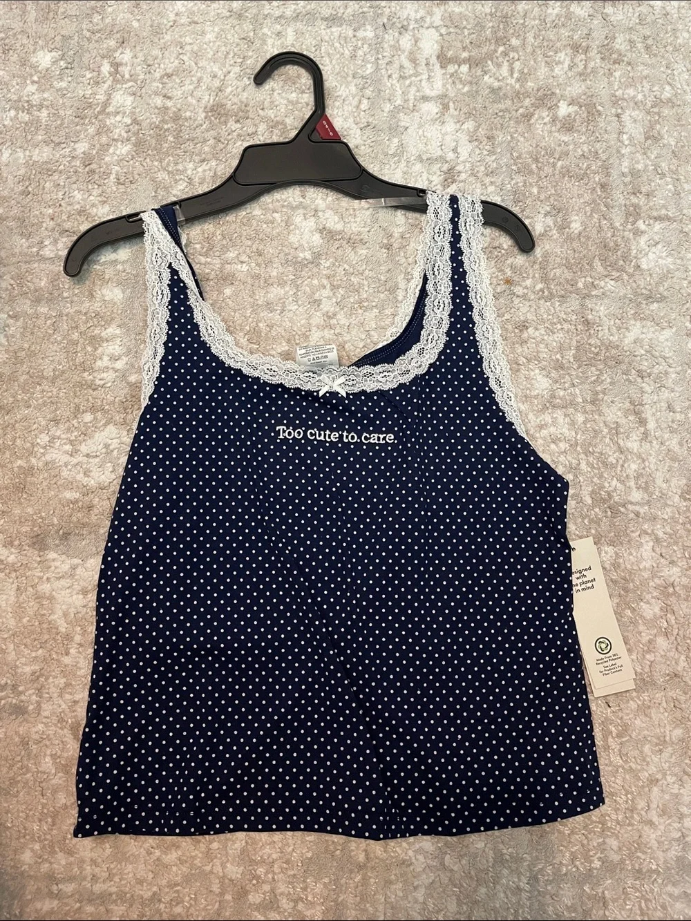 No Boundaries Navy Blue Polka Dot Lace-Trim Pajama Tank size S-NWT